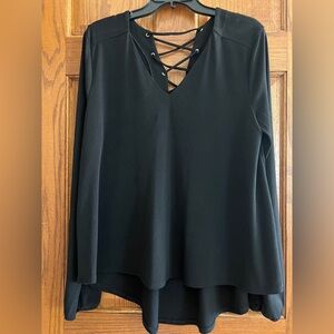 Jennifer Lopez Black Crisscross Back A-line Long Sleeve Tunic Top. Sz Large.